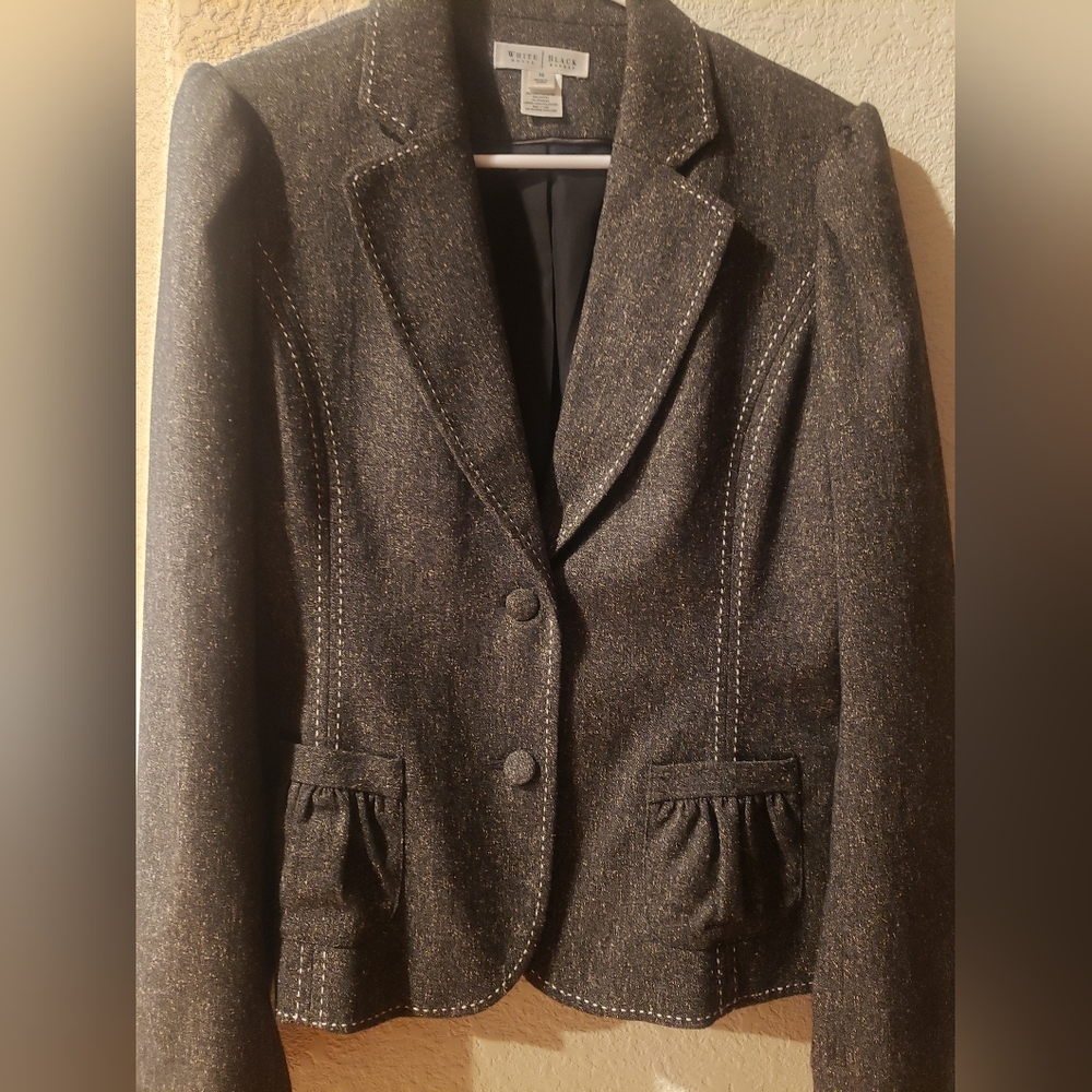 White House Black Market Charcoal Blazer with White Stitching